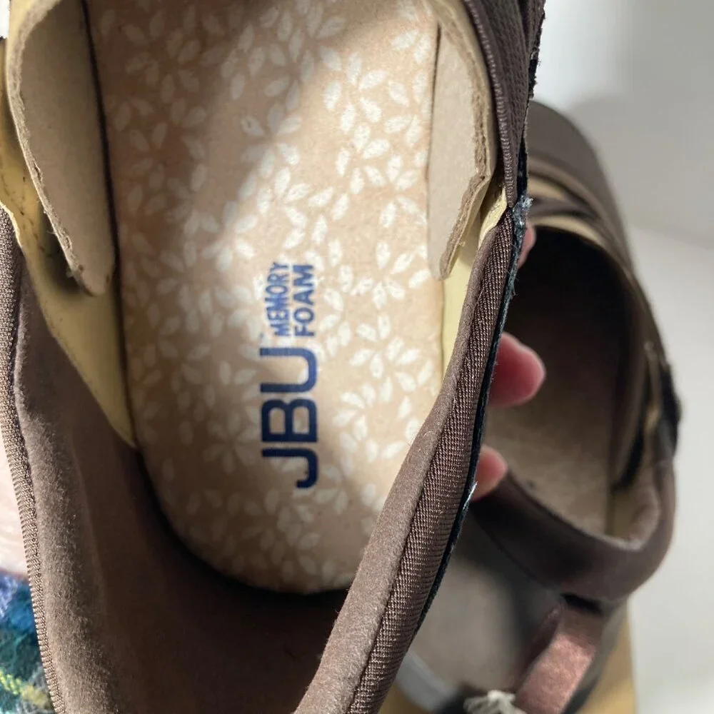 Womens JBU Rome Maryjane Shoe‎ Flats Leather Textile Brown Print 9.5 NIB